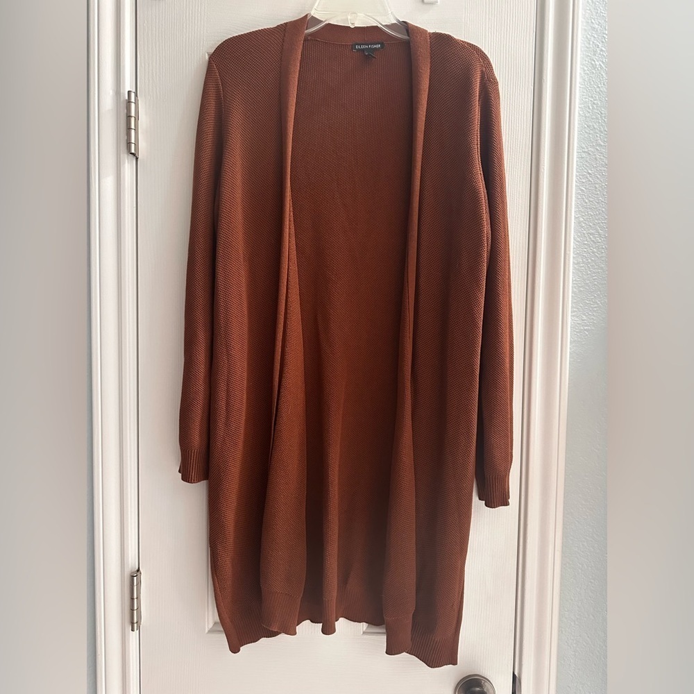 Eileen Fisher Women's Brown Rust Open Front Cardigan Casual Autumn Small Cozy - Picture 2 of 12